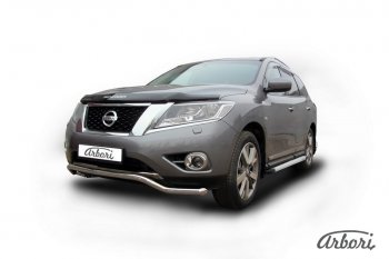 20 249 р. Защита переднего бампера Arbori (волна, нержавейка, 1 труба d57 mm).  Nissan Pathfinder  R52 (2012-2017) дорестайлинг  с доставкой в г. Воронеж. Увеличить фотографию 2
