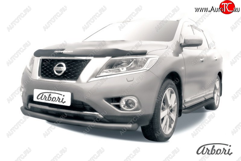 7 559 р. Защита переднего бампера Arbori (черная, 2 трубы d57 и 57 mm) Nissan Pathfinder R52 дорестайлинг (2012-2017)  с доставкой в г. Воронеж