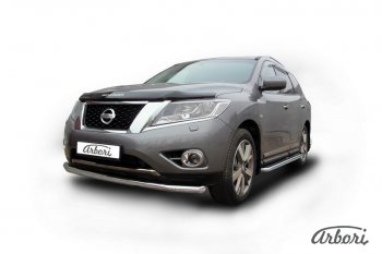 14 363 р. Защита переднего бампера Arbori (нержавейка, 1 труба d76 mm). Nissan Pathfinder R52 дорестайлинг (2012-2017)  с доставкой в г. Воронеж. Увеличить фотографию 2