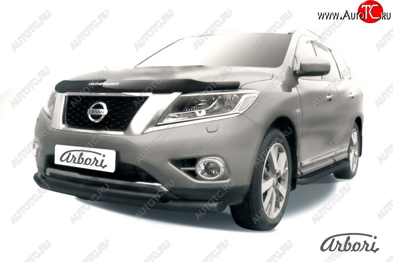 8 999 р. Защита переднего бампера Arbori (черная, 2 трубы d76 и 57 mm) Nissan Pathfinder R52 дорестайлинг (2012-2017)  с доставкой в г. Воронеж
