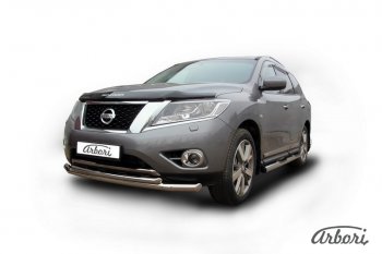 17 009 р. Защита переднего бампера Arbori (нержавейка, 2 трубы d76 и 57 mm)  Nissan Pathfinder  R52 (2012-2017) дорестайлинг  с доставкой в г. Воронеж. Увеличить фотографию 2