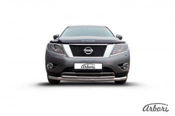 Защита переднего бампера Arbori (нержавейка, 2 трубы d76 и 57 mm) Nissan Pathfinder  R52 (2012-2017) дорестайлинг