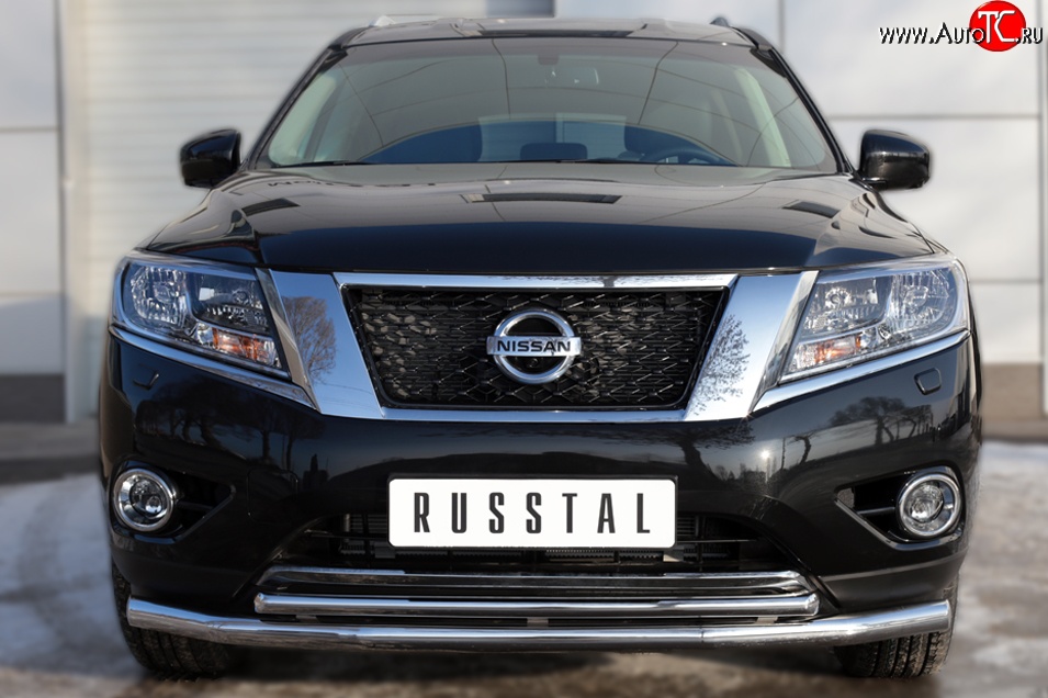 14 499 р. Защита переднего бампера (2 трубыØ63 и 42 мм, нержавейка) SLITKOFF Nissan Pathfinder R52 дорестайлинг (2012-2017)  с доставкой в г. Воронеж