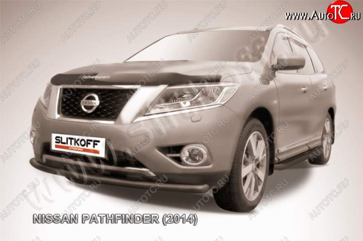 8 999 р. Защита переднего бампер Slitkoff Nissan Pathfinder R52 дорестайлинг (2012-2017) (Цвет: серебристый)  с доставкой в г. Воронеж