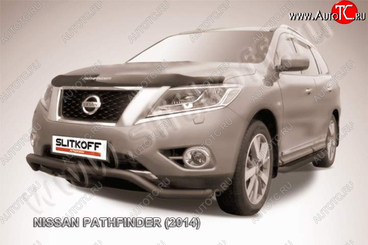 10 999 р. защита переднего бампера Slitkoff Nissan Pathfinder R52 дорестайлинг (2012-2017) (Цвет: серебристый)  с доставкой в г. Воронеж