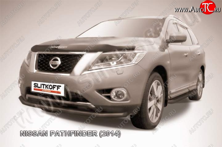 8 999 р. Защита переднего бампер Slitkoff Nissan Pathfinder R52 дорестайлинг (2012-2017) (Цвет: серебристый)  с доставкой в г. Воронеж