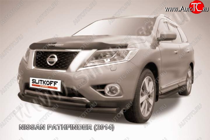 11 999 р. Защита переднего бампер Slitkoff Nissan Pathfinder R52 дорестайлинг (2012-2017) (Цвет: серебристый)  с доставкой в г. Воронеж