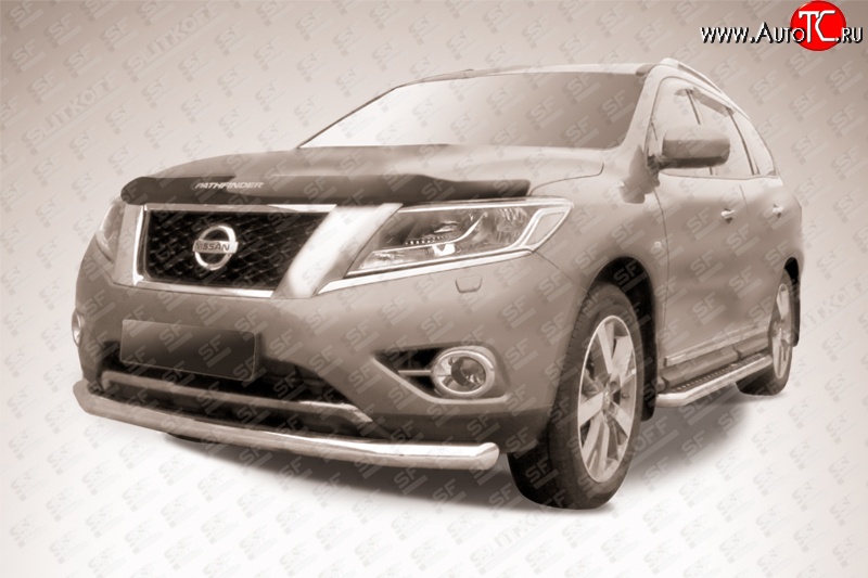 14 499 р. Одинарная защита переднего бампера диаметром 76 мм Slitkoff Nissan Pathfinder R52 дорестайлинг (2012-2017) (Нержавейка, Полированная)  с доставкой в г. Воронеж