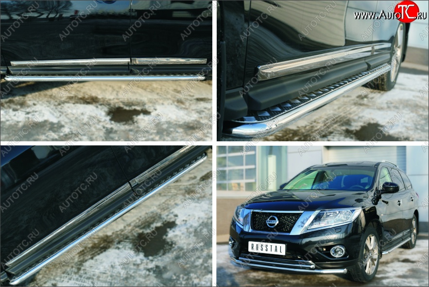 22 999 р. Порожки для ног (Ø42) SLITKOFF  Nissan Pathfinder  R52 (2012-2017) дорестайлинг (лист - алюминий, профиль - сталь)  с доставкой в г. Воронеж