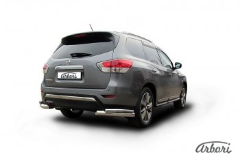 20 249 р. Защита заднего бампера Arbori (уголки, нержавейка, 2 труба d76 и 42 mm).  Nissan Pathfinder  R52 (2012-2017) дорестайлинг  с доставкой в г. Воронеж. Увеличить фотографию 2