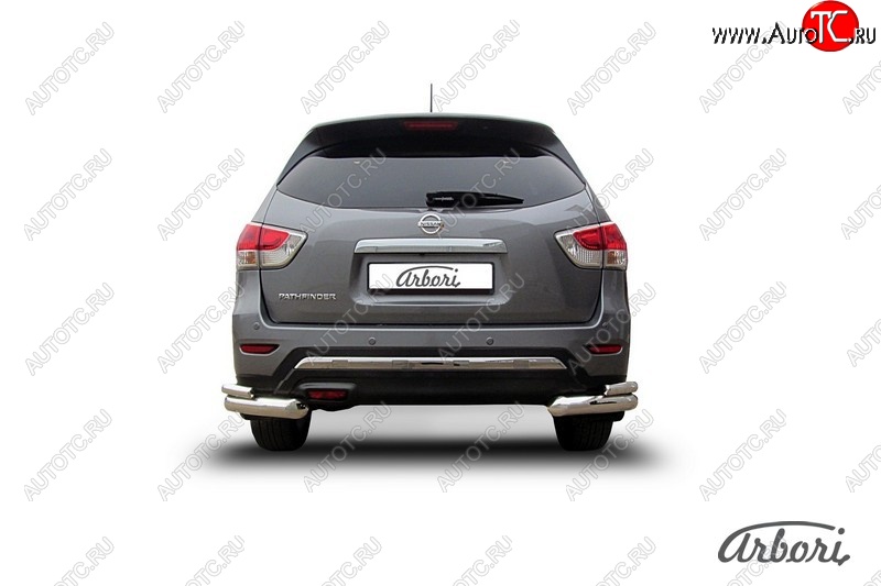 20 249 р. Защита заднего бампера Arbori (уголки, нержавейка, 2 труба d76 и 42 mm).  Nissan Pathfinder  R52 (2012-2017) дорестайлинг  с доставкой в г. Воронеж