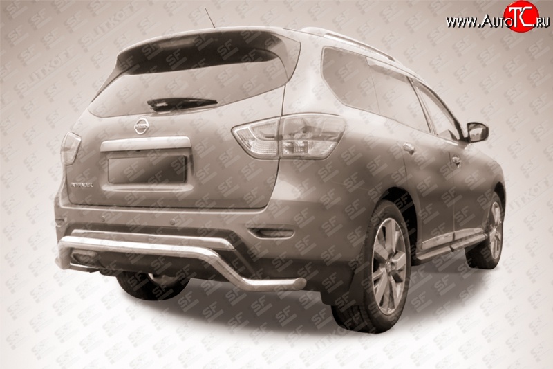 14 499 р. Защита заднего бампера из фигурной трубы диаметром 57 мм Slitkoff Nissan Pathfinder R52 дорестайлинг (2012-2017) (Нержавейка, Полированная)  с доставкой в г. Воронеж