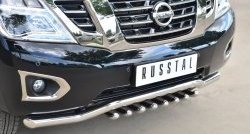 26 399 р. Одинарная фигурная защита переднего бампера из трубы диаметром 63 мм с зубьями (рестайлинг) SLITKOFF  Nissan Patrol  6 (2010-2014) Y62 дорестайлинг  с доставкой в г. Воронеж. Увеличить фотографию 2