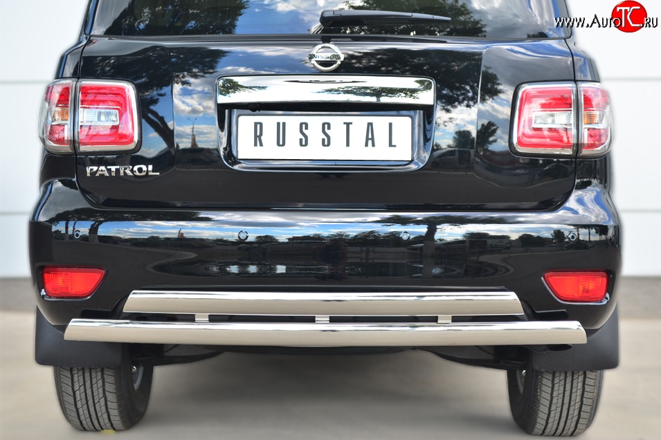 17 999 р. Защита заднего бампера (2 трубы Ø76х42 мм, нержавейка) Russtal Nissan Patrol 6 Y62 рестайлинг (2014-2017)  с доставкой в г. Воронеж