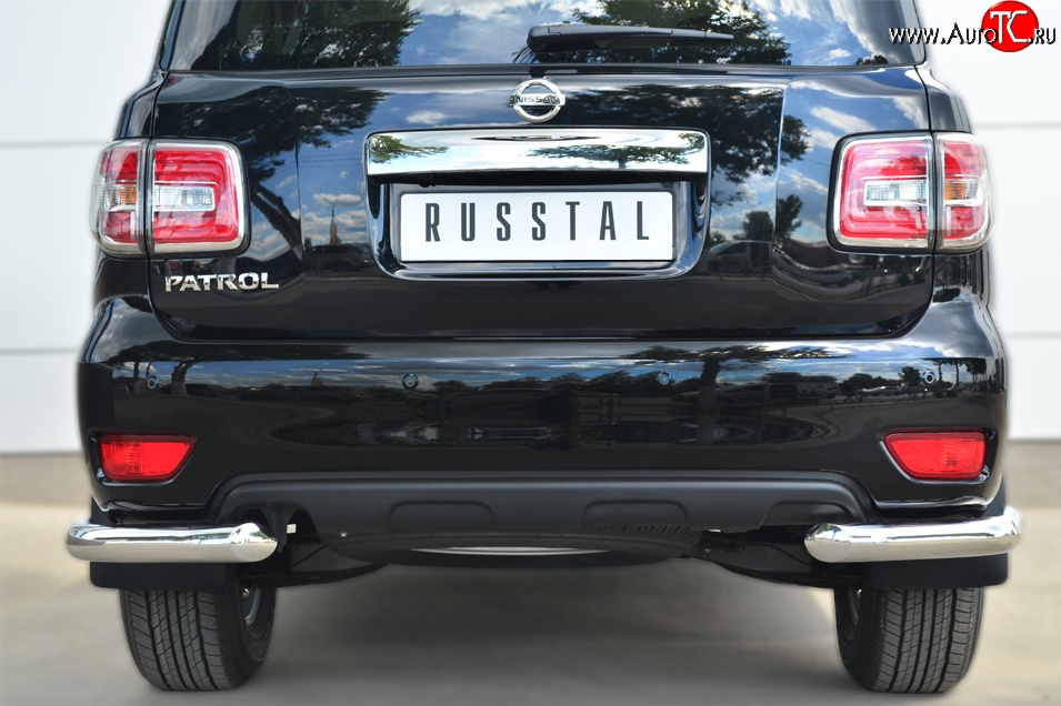 11 999 р. Защита заднего бампера (Ø76 мм уголки, нержавейка) SLITKOFF Nissan Patrol 6 Y62 рестайлинг (2014-2017)  с доставкой в г. Воронеж