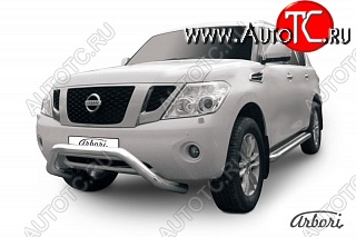 36 449 р. Защита переднего бампера Arbori (низкая - mini, нержавейка, 1 труба d76 mm).  Nissan Patrol  6 (2010-2014) Y62 дорестайлинг  с доставкой в г. Воронеж