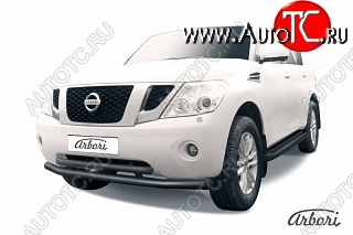 14 039 р. Защита переднего бампера Arbori (черная, 2 трубы d76 и 57 mm)  Nissan Patrol  6 (2010-2014) Y62 дорестайлинг  с доставкой в г. Воронеж