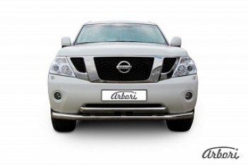 Защита переднего бампера Arbori (нержавейка, 2 трубы d76 и 57 mm) Nissan Patrol  6 (2010-2014) Y62 дорестайлинг
