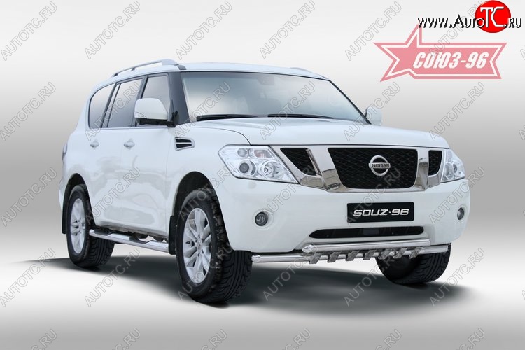 24 884 р. Защита переднего бампера двойная Souz-96 (d60/60).  Nissan Patrol  6 (2010-2014) Y62 дорестайлинг  с доставкой в г. Воронеж