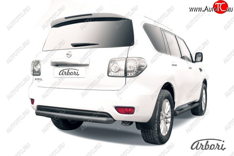 13 409 р. Защита заднего бампера Arbori (короткая, черная, 1 труба d76 mm). Nissan Patrol 6 Y62 дорестайлинг (2010-2014)  с доставкой в г. Воронеж
