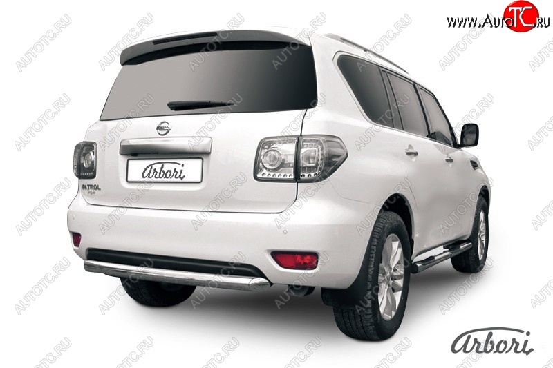 25 199 р. Защита заднего бампера Arbori (короткая, нержавейка, 1 труба d76 mm).  Nissan Patrol  6 (2010-2014) Y62 дорестайлинг  с доставкой в г. Воронеж
