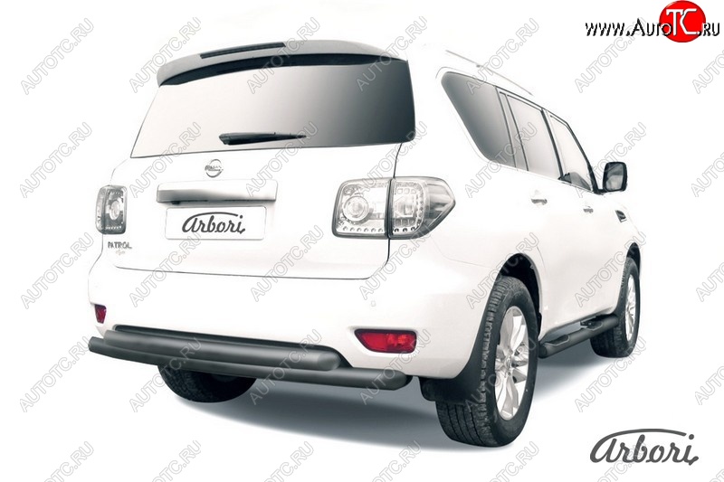 13 769 р. Защита заднего бампера Arbori (черная, 2 трубы d76 mm). Nissan Patrol 6 Y62 дорестайлинг (2010-2014)  с доставкой в г. Воронеж