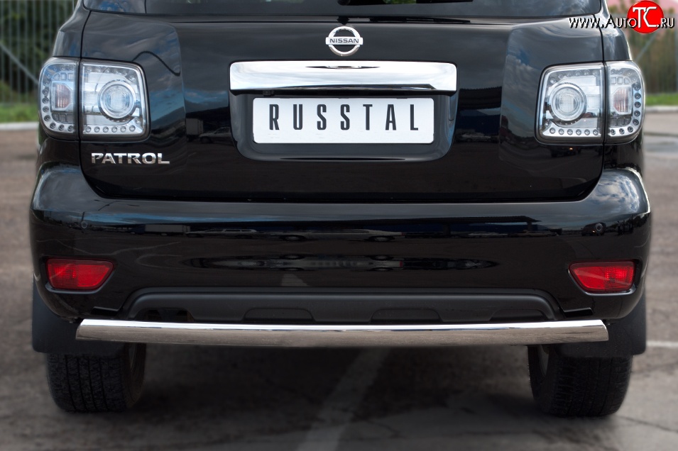 11 599 р. Защита заднего бампера из овальной трубы диаметром 75x42 мм Russtal Nissan Patrol 6 Y62 дорестайлинг (2010-2014)  с доставкой в г. Воронеж