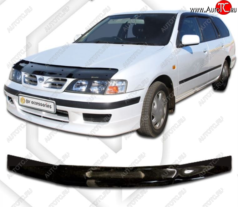 1 899 р. Дефлектор капота CA-Plastiс Nissan Primera седан P11 дорестайлинг (1995-2000) (Classic черный, Без надписи)  с доставкой в г. Воронеж