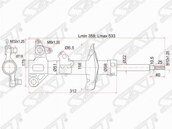 4 299 р. Правый амортизатор передний SAT Nissan Primera 3 седан P12 (2001-2008)  с доставкой в г. Воронеж. Увеличить фотографию 1