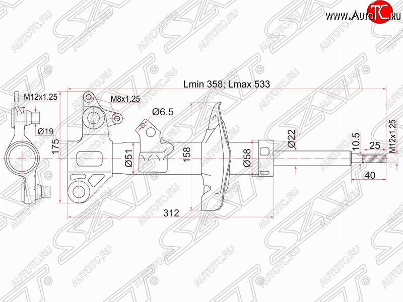 4 399 р. Правый амортизатор передний SAT  Nissan Primera ( 3 седан,  3 универсал) (2001-2008) P12, P12  с доставкой в г. Воронеж