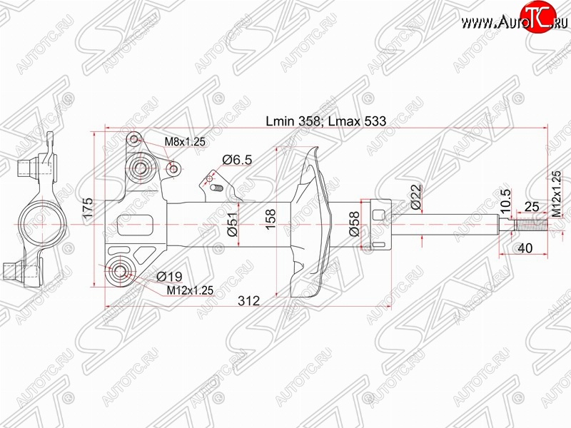 4 499 р. Левый амортизатор передний SAT  Nissan Primera ( 3 седан,  3 универсал) (2001-2008) P12  с доставкой в г. Воронеж