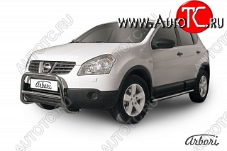 23 939 р. Защита переднего бампера Arbori (низкая, нержавейка, 1 труба d57 mm).  Nissan Qashqai  1 (2007-2010) дорестайлинг  с доставкой в г. Воронеж