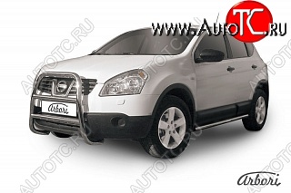 25 739 р. Защита переднего бампера Arbori (высокая, нержавейка, 1 труба d57 mm).  Nissan Qashqai  1 (2007-2010) дорестайлинг  с доставкой в г. Воронеж