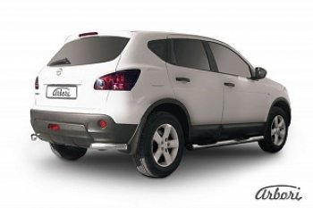 6 659 р. Защита заднего бампера Arbori (уголки, нержавейка, 1 труба d57 mm). Nissan Qashqai 1 дорестайлинг (2007-2010)  с доставкой в г. Воронеж. Увеличить фотографию 1