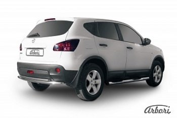 10 709 р. Защита заднего бампера Arbori (нержавейка, 2 трубы d57 и 42 mm). Nissan Qashqai 1 дорестайлинг (2007-2010)  с доставкой в г. Воронеж. Увеличить фотографию 1