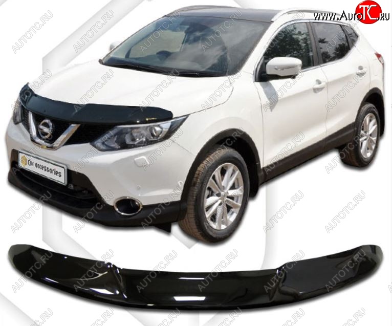 2 159 р. Дефлектор капота CA-Plastic  Nissan Qashqai  2 (2013-2019) J11 дорестайлинг (Classic черный, Без надписи)  с доставкой в г. Воронеж