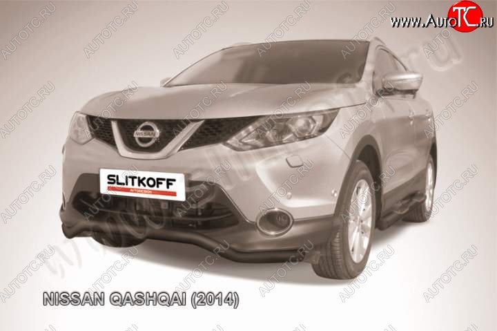 9 649 р. Защита переднего бампер Slitkoff Nissan Qashqai 2 J11 дорестайлинг (2013-2019) (Цвет: серебристый)  с доставкой в г. Воронеж