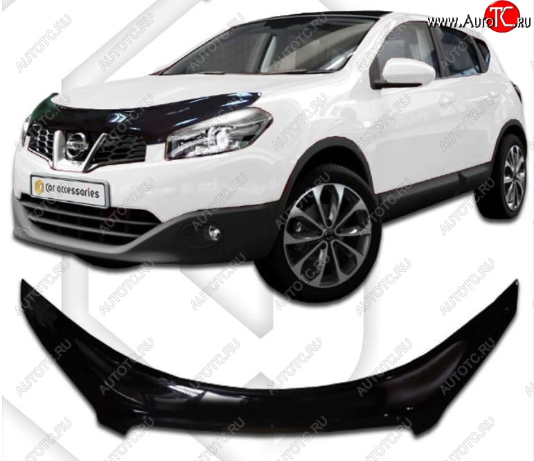 2 399 р. Дефлектор капота CA-Plastiс exclusive Nissan Qashqai +2 1 J10 рестайлинг (2010-2014) (Classic черный, Без надписи)  с доставкой в г. Воронеж