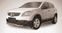 Короткая двойная защита переднего бампера из двух труб диаметром 57 и 42 мм Slitkoff Nissan Qashqai +2  1 (2008-2010) J10 дорестайлинг