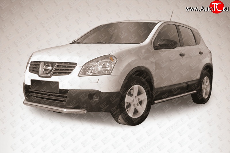 12 649 р. Защита переднего бампера из короткой трубы диаметром 57 мм Slitkoff Nissan Qashqai 1 J10 рестайлинг (2010-2013) (Цвет: нержавеющая полированная сталь)  с доставкой в г. Воронеж