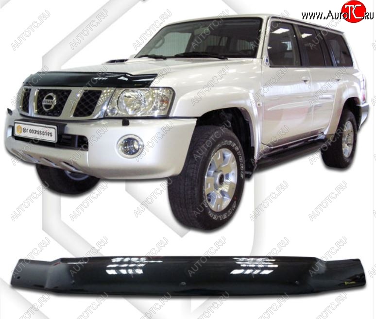 2 159 р. Дефлектор капота CA-Plastiс  Nissan Safari  Y61 (1997-1999) 5 дв. дорестайлинг (Classic черный, Без надписи)  с доставкой в г. Воронеж