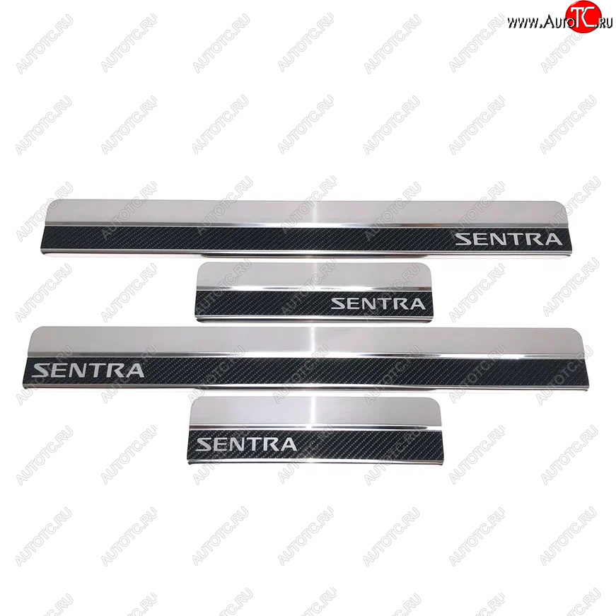 2 499 р. Накладки порожков салона INOX  Nissan Sentra  7 (2014-2017) B17 (Нержавеющая сталь + карбон)  с доставкой в г. Воронеж