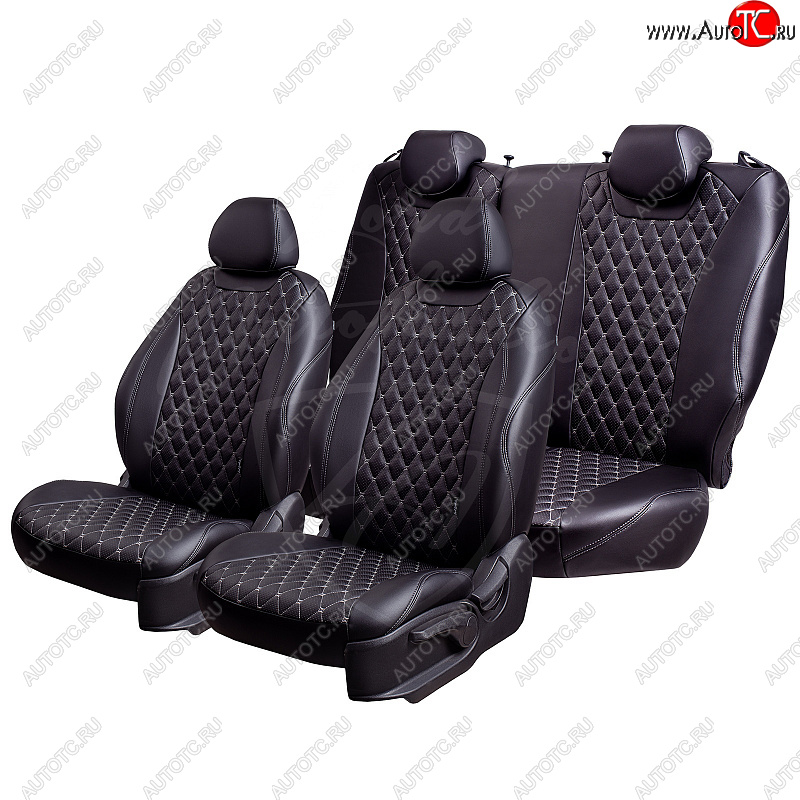 13 949 р. Чехлы для сидений Lord Autofashion Байрон (экокожа, 60/40, 2 П- и 1 Г-образных подголовника)  Nissan Terrano  D10 (2016-2022), Renault Duster  HS (2015-2021) (Черный, вставка черная, строчка серая)  с доставкой в г. Воронеж