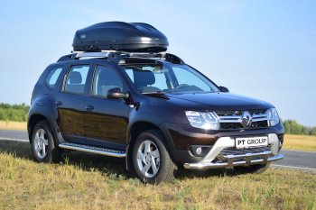 28 349 р. Порожки для ног из трубы Ø51 с алюминиевой площадкой Petroil Tuning Эстонец Renault Duster HS дорестайлинг (2010-2015) (Нержавеющая полированная сталь)  с доставкой в г. Воронеж. Увеличить фотографию 3