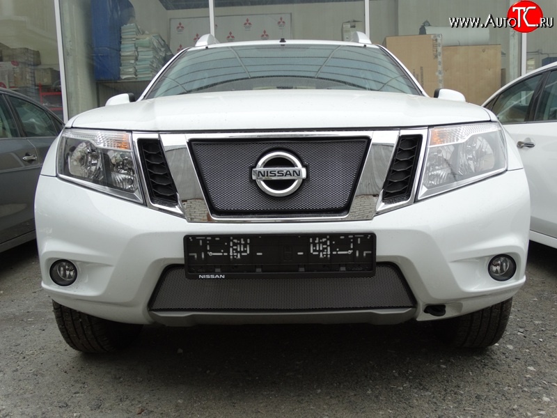 1 539 р. Нижняя сетка на бампер Russtal (хром)  Nissan Terrano  D10 (2013-2022) дорестайлинг, рестайлинг  с доставкой в г. Воронеж