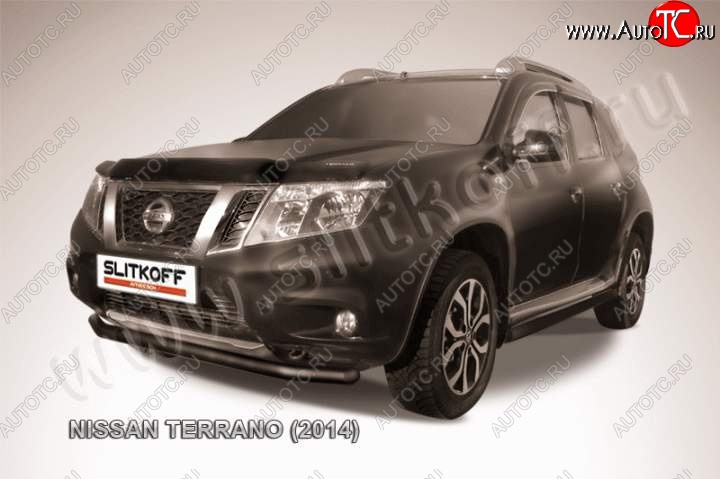 6 799 р. Защита переднего бампер Slitkoff  Nissan Terrano  D10 (2013-2022) дорестайлинг, рестайлинг (Цвет: серебристый)  с доставкой в г. Воронеж