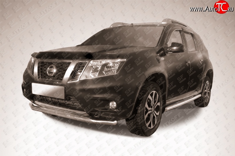 9 749 р. Одинарная защита переднего бампера из трубы диаметром 57 мм Slitkoff Nissan Terrano D10 рестайлинг (2016-2022) (Цвет: нержавеющая полированная сталь)  с доставкой в г. Воронеж