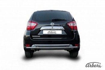 Защита заднего бампера Arbori (нержавейка, 2 трубы d42 mm). Nissan Terrano  D10 (2013-2022) дорестайлинг, рестайлинг