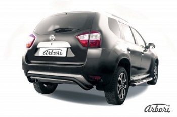 10 849 р. Защита заднего бампера Arbori (скоба, черная, 1 труба d57 mm). Nissan Terrano D10 дорестайлинг (2013-2016)  с доставкой в г. Воронеж. Увеличить фотографию 1