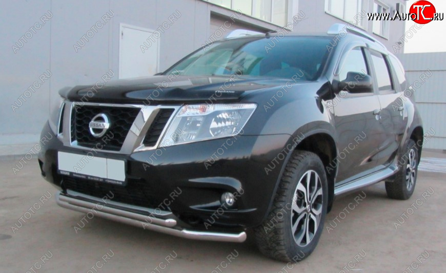 11 199 р. Защита переднего бампера Slitkoff (Ø 57+Ø 42, двойная).  Nissan Terrano  D10 (2013-2022) дорестайлинг, рестайлинг (Нержавеющая сталь)  с доставкой в г. Воронеж